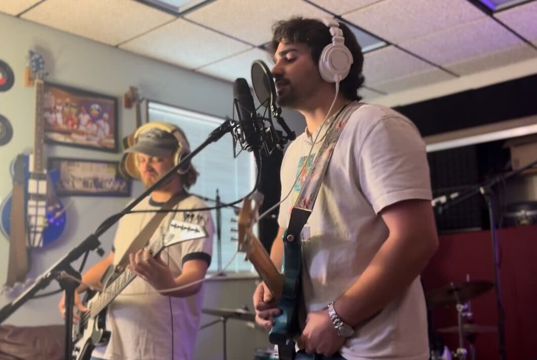 Two guitarists tracking live together at Monorail Sound