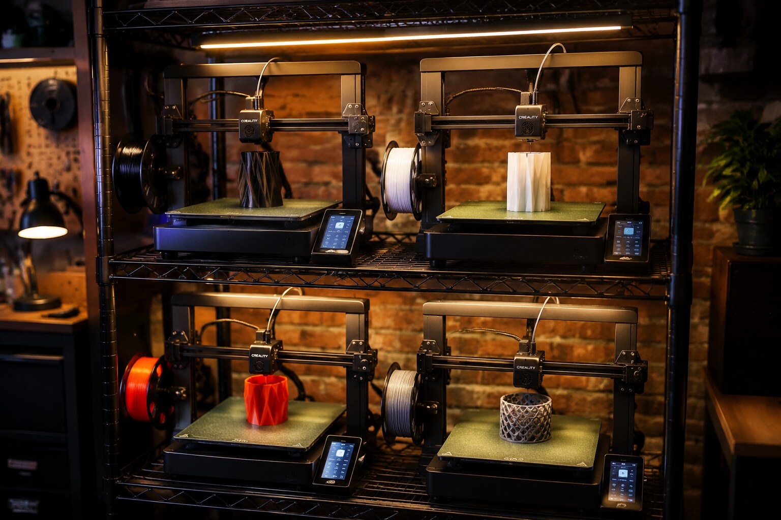 A small print farm using EZ-Stik build surfaces