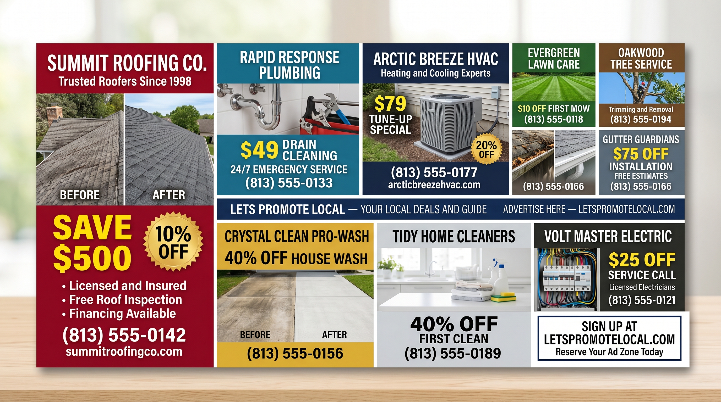 Shared co-op postcard with service businesses