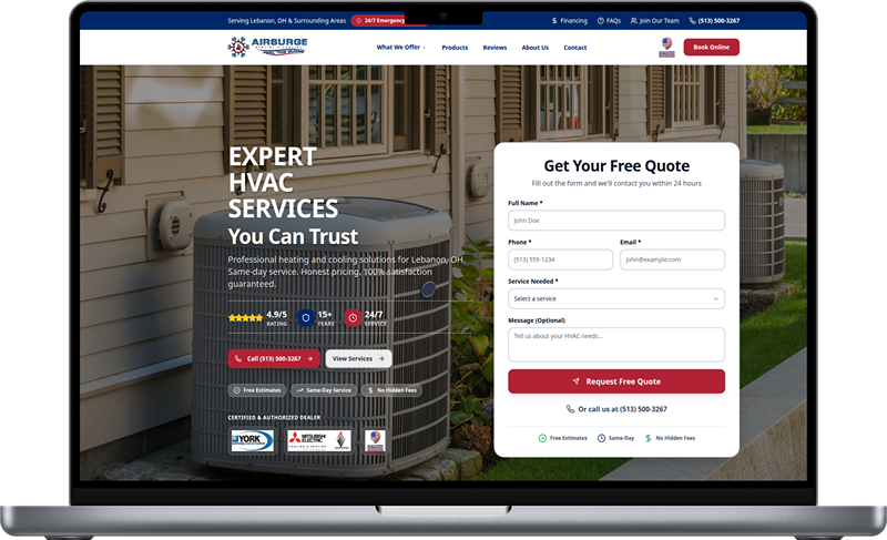 Air Surge Heating & Cooling - Web design project by May Marketing SEO Cincinnati