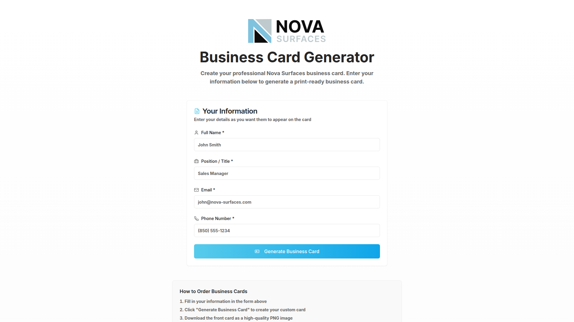 Nova Business Card Generator