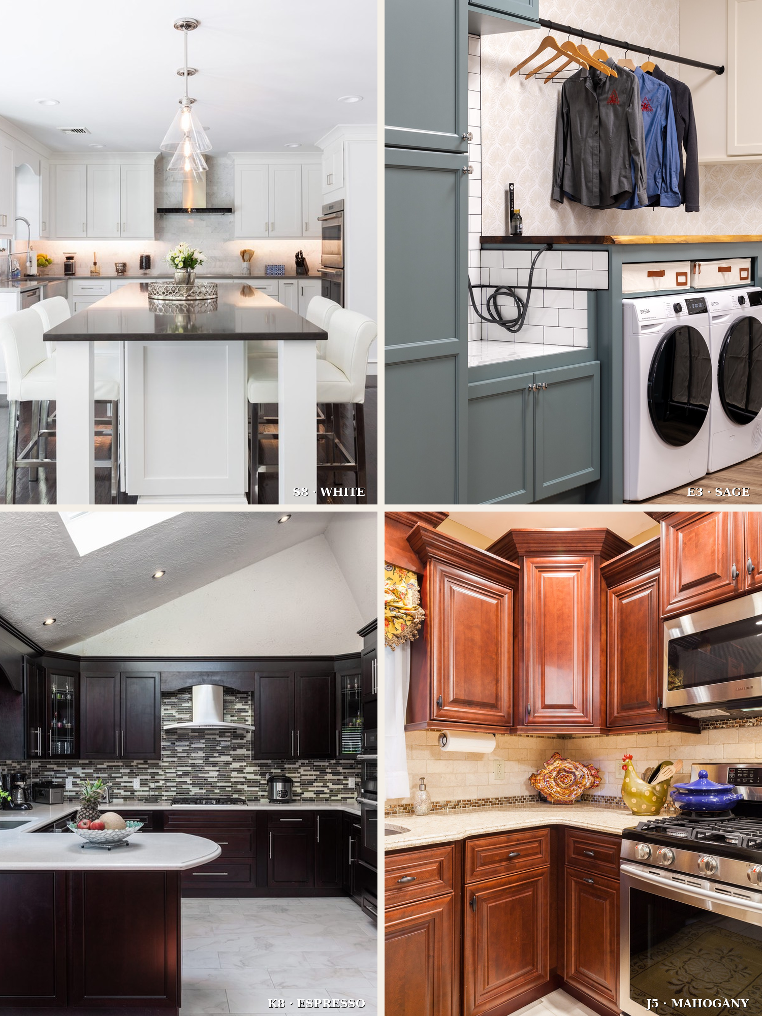Four cabinet styles installed in finished kitchens