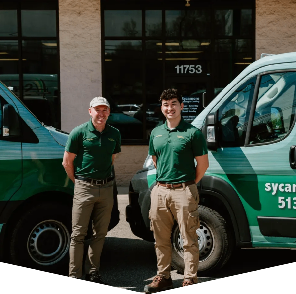 Sycamore Heating & Cooling installation team with service van