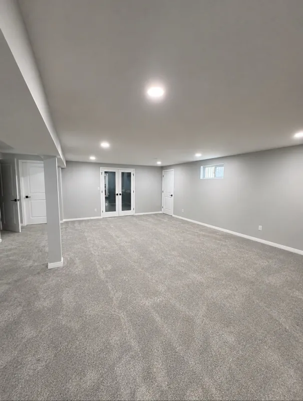 Basement Rec Room with French Doors