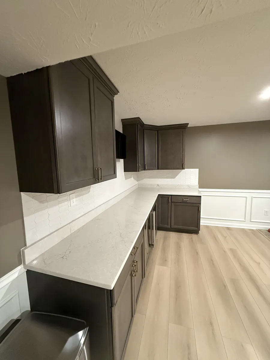 Dark Wet Bar with Waterfall Island