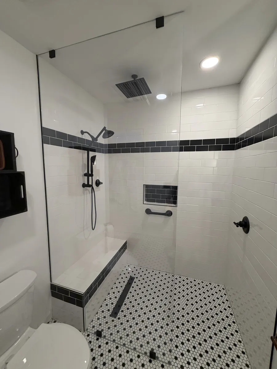 Black & White Tile Walk-In Shower