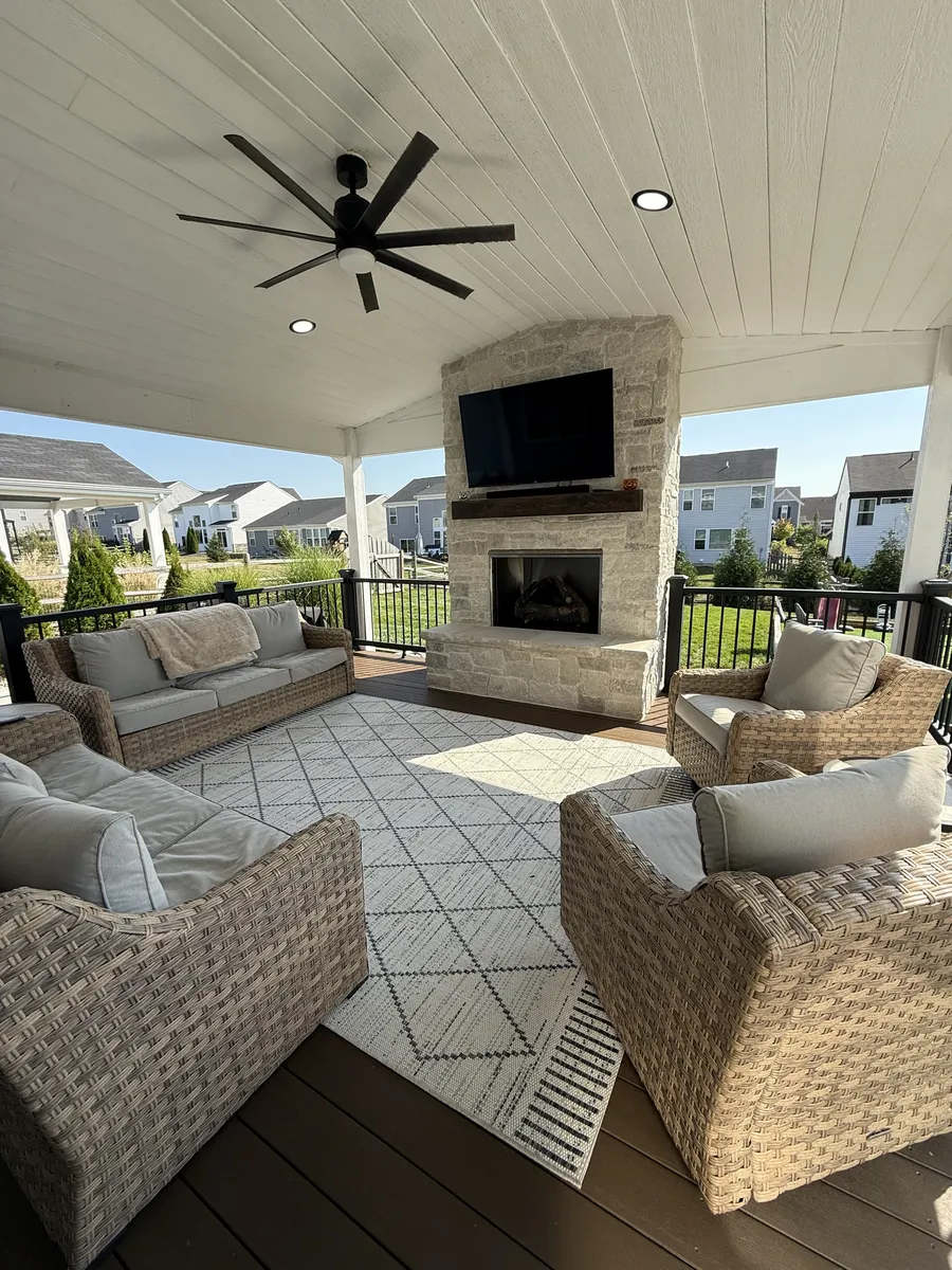 Covered Patio with Stone Fireplace